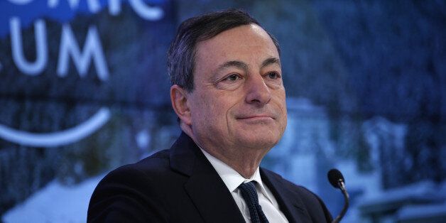 Mario Draghi, president of the European Central Bank (ECB), looks on during a panel session at the World Economic Forum (WEF) in Davos, Switzerland, on Friday, Jan. 22, 2016. World leaders, influential executives, bankers and policy makers attend the 46th annual meeting of the World Economic Forum in Davos from Jan. 20 - 23. Photographer: Matthew Lloyd/Bloomberg via Getty Images