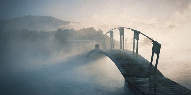 Bridge covered in fog in Iceland