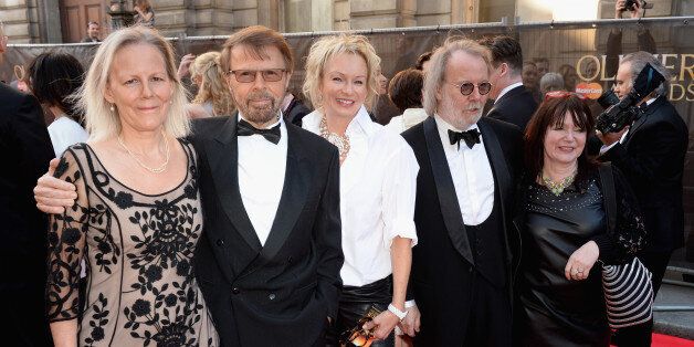 LONDON, ENGLAND - APRIL 13: (L to R) Phyllida Lloyd, Bjorn Ulvaeus, Judy Craymer, Benny Andersson and Catherine Johnson attend the Laurence Olivier Awards at the Royal Opera House on April 13, 2014 in London, England. (Photo by Dave J Hogan/Getty Images)