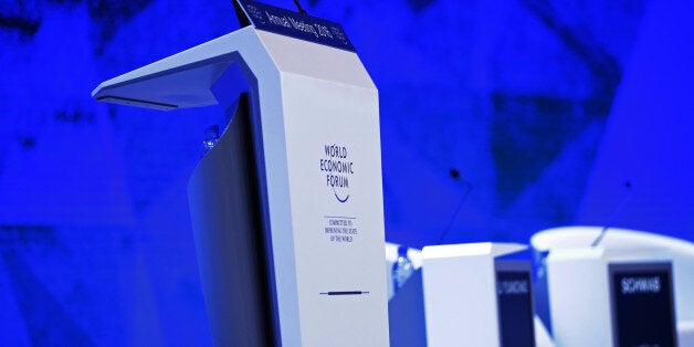 A lectern stands on stage ahead of a special session at the World Economic Forum (WEF) in Davos, Switzerland, on Thursday, Jan. 21, 2016. World leaders, influential executives, bankers and policy makers attend the 46th annual meeting of the World Economic Forum in Davos from Jan. 20 - 23. Photographer: Matthew Lloyd/Bloomberg via Getty Images