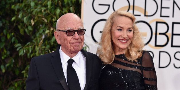 BEVERLY HILLS, CA - JANUARY 10: News Corp. CEO Rupert Murdoch (L) and model Jerry Hall attend the 73rd Annual Golden Globe Awards held at the Beverly Hilton Hotel on January 10, 2016 in Beverly Hills, California. (Photo by John Shearer/Getty Images)