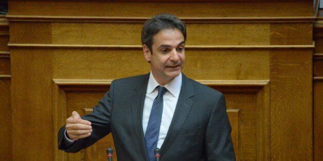 ATHENS, GREECE - 2015/04/17: Mp with New Democracy Kyriakos Mitsotakis talks to the Greek parliament. Greek legislators gathered in the Greek parliament to vote for a new legislation about special security prisons Type C and anti terrorist laws. There was tension between government MPs and the major opposition party about the changes in the laws. (Photo by George Panagakis/Pacific Press/LightRocket via Getty Images)