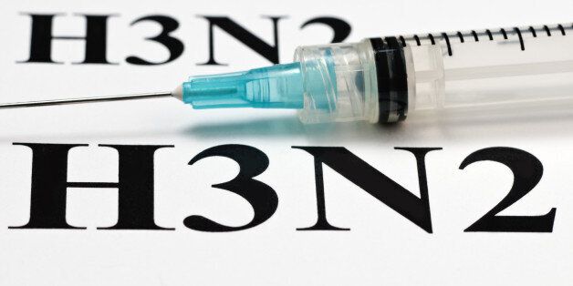 'H3N2 Flu Shot, Vaccination close-up (cyan syringe) - III'