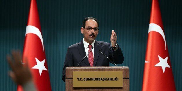 ANKARA, TURKEY - DECEMBER 09: Turkish presidential spokesman Ibrahim Kalin delivers a speech during a press conference at the Presidential Palace in Ankara, Turkey on December 09, 2015. (Photo by Evrim Aydin/Anadolu Agency/Getty Images)