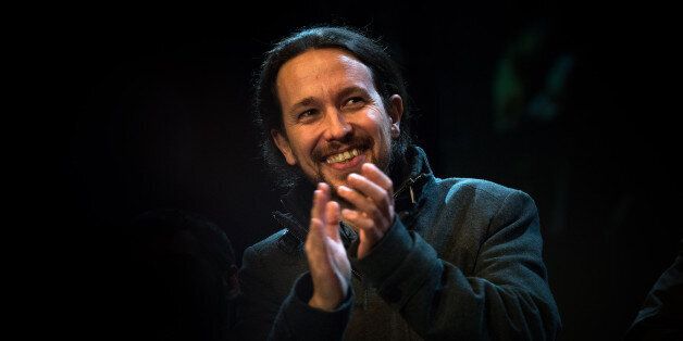 BARCELONA, SPAIN - DECEMBER 20: Podemos (We Can) leader Pablo Iglesias acknowledge his supporters on December 20, 2015 in Madrid, Spain. Spaniards went to the polls today to vote for 350 members of the parliament and 208 senators. For the first time since 1982, the two traditional Spanish political parties, right-wing Partido Popular (People's Party) and centre-left wing Partido Socialista Obrero Espanol PSOE (Spanish Socialist Workers' Party), held a tight election race with two new contenders, Ciudadanos (Citizens) and Podemos (We Can) attracting right-leaning and left-leaning voters respectively. (Photo by David Ramos/Getty Images)