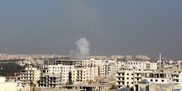 ALEPPO, SYRIA - DECEMBER 21 : Syrian opposition forces launch rocket attack targeting Al-Assad Military Academy in Syria on December 21, 2015. (Photo by Abdulfetah Huseyin/Anadolu Agency/Getty Images)