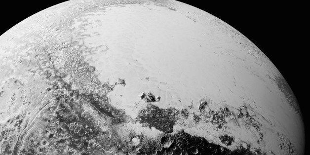 This July 14, 2015, photo provided by NASA shows a synthetic perspective view of Pluto, based on the latest high-resolution images to be downlinked from NASAâs New Horizons spacecraft. The new close-up images of Pluto reveal an even more diverse landscape than scientists imagined before New Horizons swept past Pluto in July. (NASA/Johns Hopkins University Applied Physics Laboratory/Southwest Research Institute via AP)