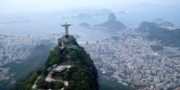 Christ the Redeemer statue is shown in this aerial view Friday, Oct. 9, 2015, in Rio de Janeiro. The 2016 Olympic Games will be held in Rio de Janeiro. (AP Photo/David J. Phillip)