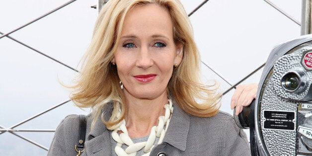 NEW YORK, NY - APRIL 09: Founder and President of Lumos and Patron of Lumos USA/ Author J.K. Rowling ceremoniously lights the Empire State Building in Lumosà colors of purple, blue and white to mark the US launch of her non-profit organization at The Empire State Building on April 9, 2015 in New York City. (Photo by Cindy Ord/Getty Images)