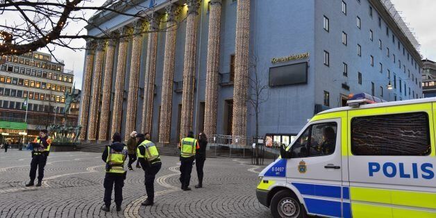 Police guard the cleared Haymarket Square, usually bustling with market stalls, in front of Stockholm Concert Hall prior to the 2015 Nobel prize award ceremony on December 10, 2015. AFP PHOTO / TT NEWS AGENCY / Marcus Ericsson +++ SWEDEN OUT / AFP / TT NEWS AGENCY / MARCUS ERICSSON (Photo credit should read MARCUS ERICSSON/AFP/Getty Images)
