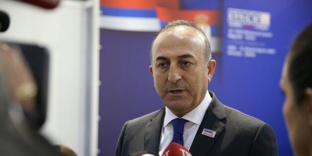 BELGRADE, SERBIA - DECEMBER 3: Turkish Foreign Minister Mevlut Cavusoglu answers the media questions after a bilateral meeting with his Russian counterpart Sergey Lavrov during the 22nd OSCE Ministerial Council in Belgrade, Serbia on December 3, 2015. (Photo by Abdulhamid Hosbas/Anadolu Agency/Getty Images)