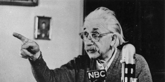 circa 1955: Mathematical physicist Albert Einstein (1879 - 1955) delivers one of his recorded lectures....