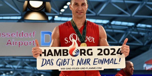 DUESSELDORF, GERMANY - NOVEMBER 25: Wladimir Klitschko poses after a Media Training Session at Dusseldorf Airport on November 25, 2015 in Duesseldorf, Germany. Wladimir Klitschko is co-embassador of the Hamburg 2024 Olympics that are to be held im Hamburg, Germany. (Photo by Dennis Grombkowski/Bongarts/Getty Images)