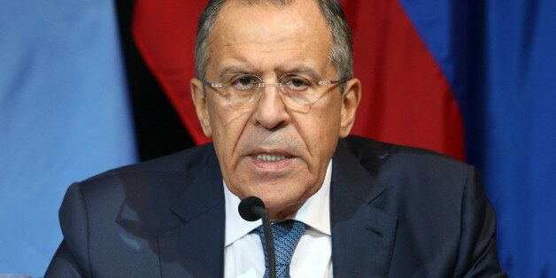Russian Foreign Minister Sergey Lavrov speaks during a news conference in Vienna, Austria, Saturday, Nov. 14, 2015. Foreign ministers from more than a dozen nations met in Vienna seeking to find a way to resolve the conflict in Syria.. (AP Photo/Ronald Zak)