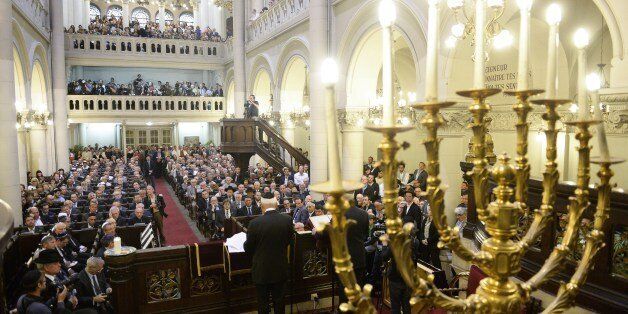 THis general view shows a ceremony at Brussels' Great Synagogue on June 2, 2014, following the May 24, 2014 fatal shooting at the Jewish Museum in Brussels. A 29-year-old Frenchman, Mehdi Nemmouche, who spent more than a year fighting in Syria, is being held in custody on suspicion of the attack after being detained on May 30, 2014 in Marseille, southern France. AFP PHOTO / BELGA PHOTO / LAURIE DIEFFEMBACQ ** Belgium Out ** (Photo credit should read LAURIE DIEFFEMBACQ/AFP/Getty Images)