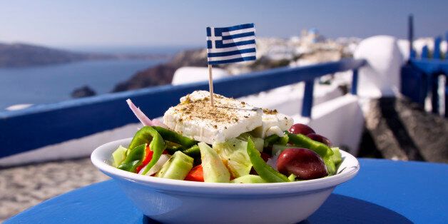 'Greek salad in Santorini, Greece'