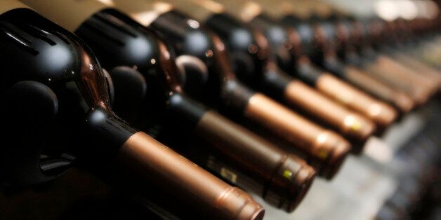 bottles of wine in row