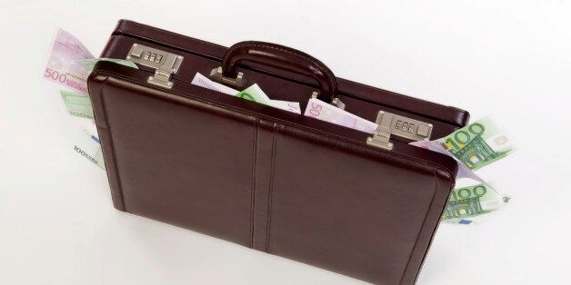 Briefcase full of Euro banknotes