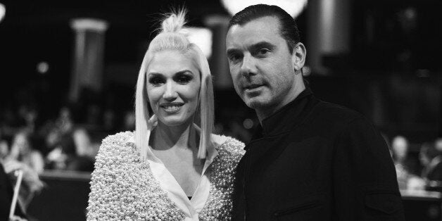 BEVERLY HILLS, CA - DECEMBER 18: (EDITORS NOTE: Image shot on black and white. Color version not available.) Singer Gwen Stefani and Gavin Rossdale attend the PEOPLE Magazine Awards at The Beverly Hilton Hotel on December 18, 2014 in Beverly Hills, California. (Photo by Charley Gallay/PMA2014/Getty Images for dcp)