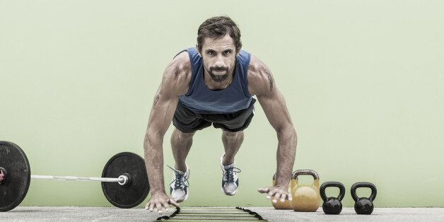 Man training with power exercises