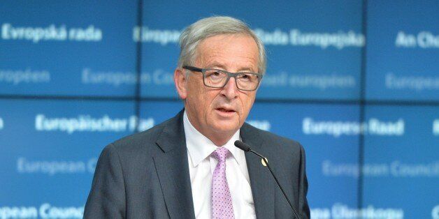 BRUSSELS, BELGIUM - OCTOBER 16 : European Commission President Jean-Claude Juncker talks to the media at a press conference after the EU summit in Brussels, Belgium on early Friday, Oct. 16, 2015. (Photo by Dursun Aydemir/Anadolu Agency/Getty Images)