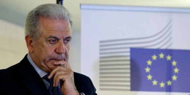 EU commissioner for immigration Dimitris Avramopoulos attends a news conference after a meeting with local officials in Athens, Friday, June 12, 2015. After Italy, financially crippled Greece is the main destination for refugees â mostly from war-ravaged Syria â and economic migrants seeking a better life in the European Union. The country has asked for more assistance from EU authorities. (AP Photo/Thanassis Stavrakis)