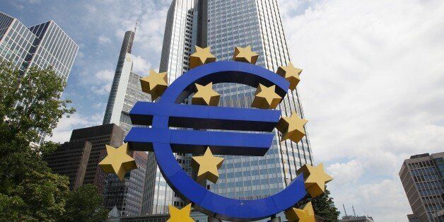 A huge logo of the Euro currence is seen in front of the former headquarters of the European Central Bank (ECB) in Frankfurt am Main, western Germany, on June 29, 2015. After talks between Athens and its creditors broke down, leaving Greece headed for an EU-IMF default and possible exit from the eurozone, the ECB said on June 28, 2015 it would keep open Emergency Liquidity Assistance (ELA) to the debt-hit country's banks.AFP PHOTO / DANIEL ROLAND (Photo credit should read DANIEL ROLAND/AFP/Getty Images)