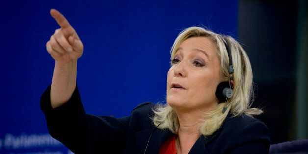 French far right party, Front national, President Marine Le Pen speaks during a media conference at the European Parliament in Brussels on Tuesday, June 16, 2015. The far right parties in the European Parliament say they have mustered enough unity to form a political group in the European Parliament under the leadership of Franceâs National Front of Marine Le Pen. (AP Photo/Virginia Mayo)