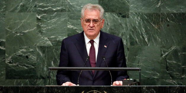 Serbia's President Tomislav Nikolic addresses the 70th session of the United Nations General Assembly, at U.N. Headquarters, Wednesday, Sept. 30, 2015. (AP Photo/Richard Drew)