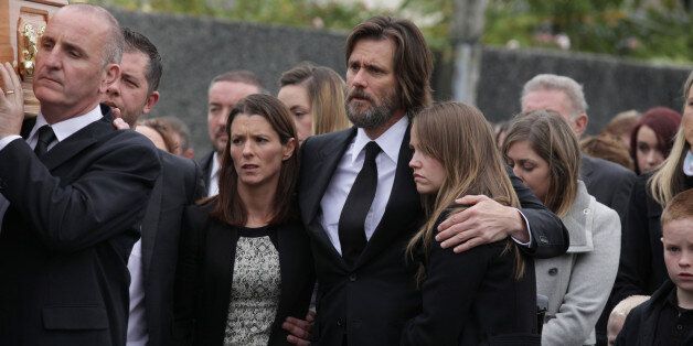 TIPPERARY, IRELAND - OCTOBER 10: Jim Carrey attends The Funeral of Cathriona White on October 10, 2015 in Cappawhite, Tipperary, Ireland. (Photo by Debbie Hickey/FilmMagic)