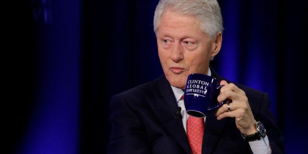 Former President Bill Clinton is interviewed by Becky Quick of CNBC at the Clinton Global Initiative Monday, Sept. 28, 2015 in New York. (AP Photo/Mark Lennihan)
