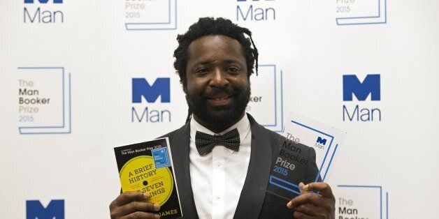 LONDON, ENGLAND - OCTOBER 13: Marlon James author of 'A Brief History of Seven Killings' poses for photographers after winning the Man Booker Prize for Fiction 2015 at The Guildhall on October 13, 2015 in London, England. (Photo by Neil Hall - WPA Pool /Getty Images)