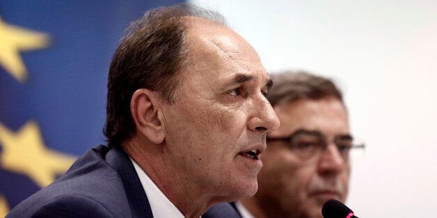 George Stathakis, Greece's economy minister, speaks during a news conference in Athens, Greece, on Wednesday, Sept. 23, 2015. The new government in Athens, named late on Tuesday, will have to immediately start implementing a wide slate of politically toxic austerity measures that will test its cohesion and could result in yet another election if enough lawmakers waver. Photographer: Kostas Tsironis/Bloomberg via Getty Images