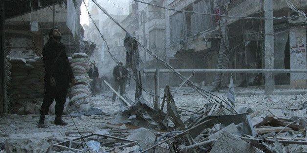 Aleppo after barrel bombing one of its residential areas