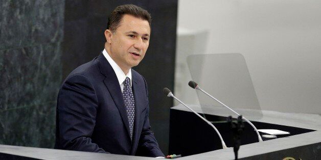 Macedonian Prime Minister Nikola Gruevski addresses the 68th session of the United Nations General Assembly, Friday, Sept. 27, 2013 at U.N. headquarters. (AP Photo/Frank Franklin II)