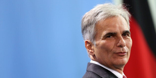 BERLIN, GERMANY - SEPTEMBER 15: Austrian Chancellor Werner Faymann speaks to the media after talks on the ongoing refugee crisis, on September 15, 2015 in Berlin, Germany. After accepting record numbers of refugees over the Austrian border, Germany indefinitely closed the pass over the weekend, prompting other countries to do the same, as Austria deployed its military to prevent a further influx of asylum seekers. A record number of refugees, 7,437, had been recorded entering Hungary via Serbia on Monday, setting a new record up from the previous day. (Photo by Adam Berry/Getty Images)