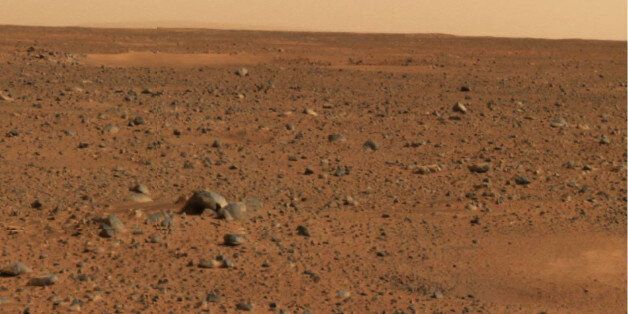 MARS - JANUARY 6: In this handout released by NASA, a portion of the first color image of Mars that was taken by the panoramic camera on the Mars Exploration Rover Spirit is seen January 6, 2003. The rover landed on Mars January 3 and sent it's first high resolution color image January 6. (Photo by NASA/Jet Propulsion Laboratory/ Cornell University via Getty Images)