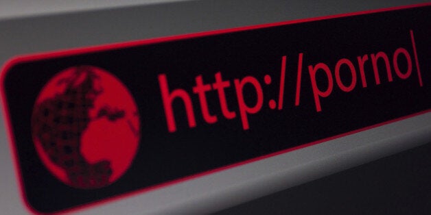 Close Up of Web Browser - Red Porno Sign in Address Bar - Shallow Depth of Field