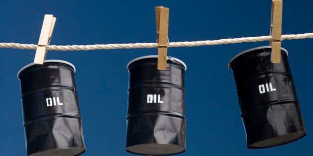 Oil barrels on a clothes line.