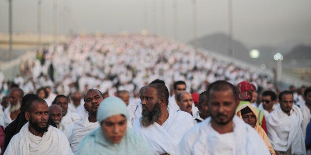 Hundreds of thousands of Muslim pilgrims make their way to cast stones at a pillar symbolizing the stoning of Satan, in a ritual called