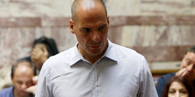 Parliament Member Yanis Varoufakis arrives for a meeting with lawmakers of Syriza governing party at the Greek Parliament in Athens, Wednesday, July 15, 2015. Greece's Prime Ministers Alexis Tsipras faced a rising wave of hostility from members of his own party Wednesday ahead of a parliament vote on an austerity bill that condemns the country to years of spending cuts but is required to get a new bailout package. (AP Photo/Petros Karadjias)