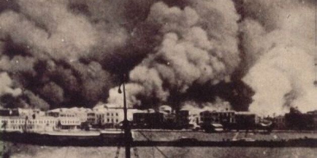 A handout picture shows the Aegean city of Izmir burning on Spetember 14, 1922. A US television series has rekindled a debate in Turkey over the great 1922 fire that destroyed the Aegean city of Izmir, then a wealthy, multi-ethnic trade center, fuelling recriminations between Turks, Greeks and Armenians. 'The Pacific' -- a multi-million-dollar production by Steven Spielberg and Tom Hanks about World War II -- featured in its third episode a character who says Turkish troops occupied and burnt down Izmir. The brief scene might have been of little significance for US viewers, but it unleashed a wave of outrage in Turkey, where the fire remains as one of the most contentious and mysterious events in national history. AFP PHOTO / STR (Photo credit should read STR/AFP/Getty Images)