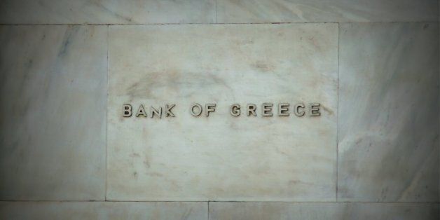 On the central bank's building in Athens.