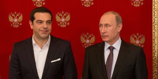 MOSCOW, RUSSIA - APRIL 08: Russian President Vladimir Putin (R) and Greek Prime Minister Alexis Tsipras (L) attend a signing ceremony at the Kremlin in Moscow on April 8, 2015. (Photo by Nikita Shvetsov/Anadolu Agency/Getty Images)