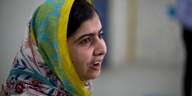 Nobel Peace Prize laureate Malala Yousafzai, 18, speaks during her visit to Azraq refugee camp in Jordan, Monday, July 13, 2015. Rich countries should spend less on weapons in the Syria conflict and more on education, Nobel Peace Prize winner Malala Yousafzai said Monday, calling world leaders