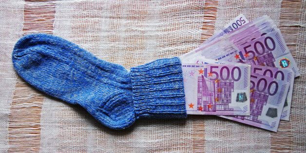 MUNICH, GERMANY - MAY 09: A Sock with 500 Euro banknotes. on May 09, 2010 in Munich, Germany. (Photo by EyesWideOpen/Getty Images)