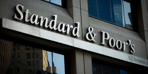 NEW YORK, NY - FEBRUARY: The standard & poor's logo is displayed on the headquarters on February 17, 2013, in New York City. (Photo by Timur Emek/Getty Images)