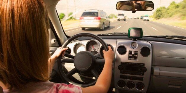 Woman driving car