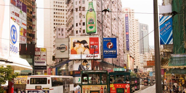 Trams and tall buildings in Hong Kong