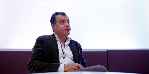 Stavros Theodorakis, leader of the To Potami party, pauses during a Bloomberg interview in Athens, Greece, on Thursday, Jan. 8, 2015. Greek Prime Minister Antonis Samaras's effort to overhaul opposition Syriza party's lead before elections in less than three weeks is running out of steam, polls show. Photographer: Kostas Tsironis/Bloomberg via Getty Images